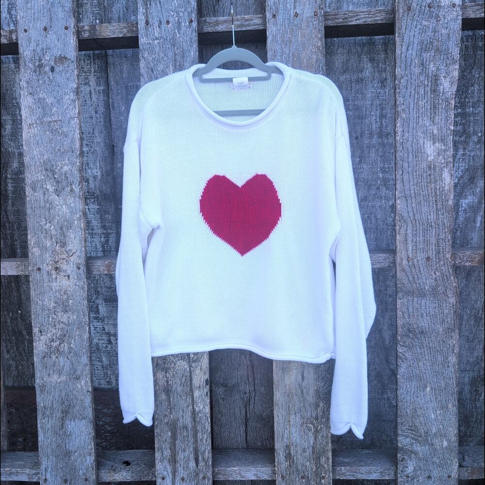 Hypothesis Roll Neck Chunky Knit Sweater Chenille Heart Women's L